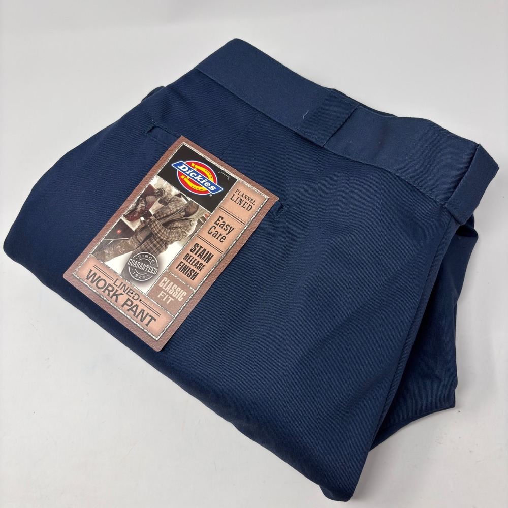 Dickies Flannel Lined Work Pants Mens 44x30 Navy Blue Relaxed Fit Scotchgard NEW